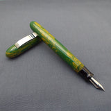 KIM ACR Jumbo Handmade Ebonite Fountain Pen with Kanwrite Nib - Green/Mustard Yellow Swirl