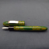 KIM ACR Jumbo Handmade Ebonite Fountain Pen with Kanwrite Nib - Green/Mustard Yellow Swirl