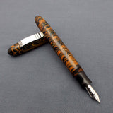 KIM ACR Jumbo Cigar Handmade Ebonite Fountain Pen with Kanwrite Nib - Burnt Orange/Black Rippled