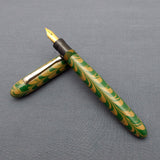 KIM ACR Regular Cigar Handmade Ebonite Fountain Pen - Flaxen Yellow/Forest Green Rippled
