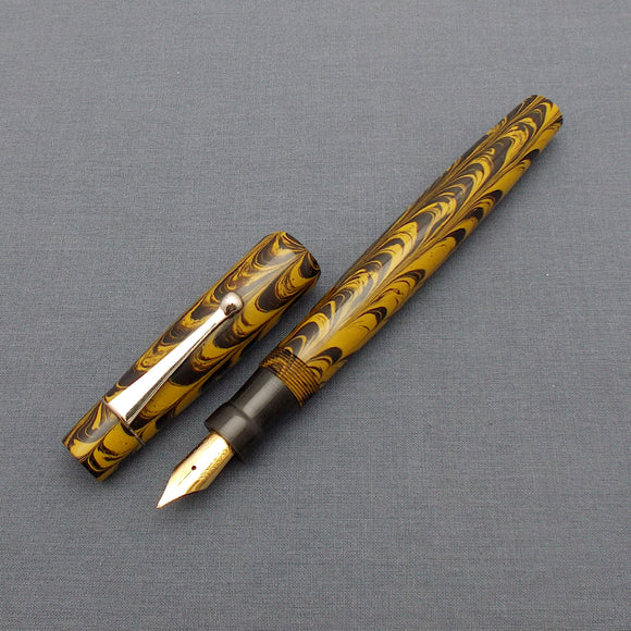 KIM ACR Regular TSO Handmade Ebonite Fountain Pen - Corn Yellow/Black Rippled