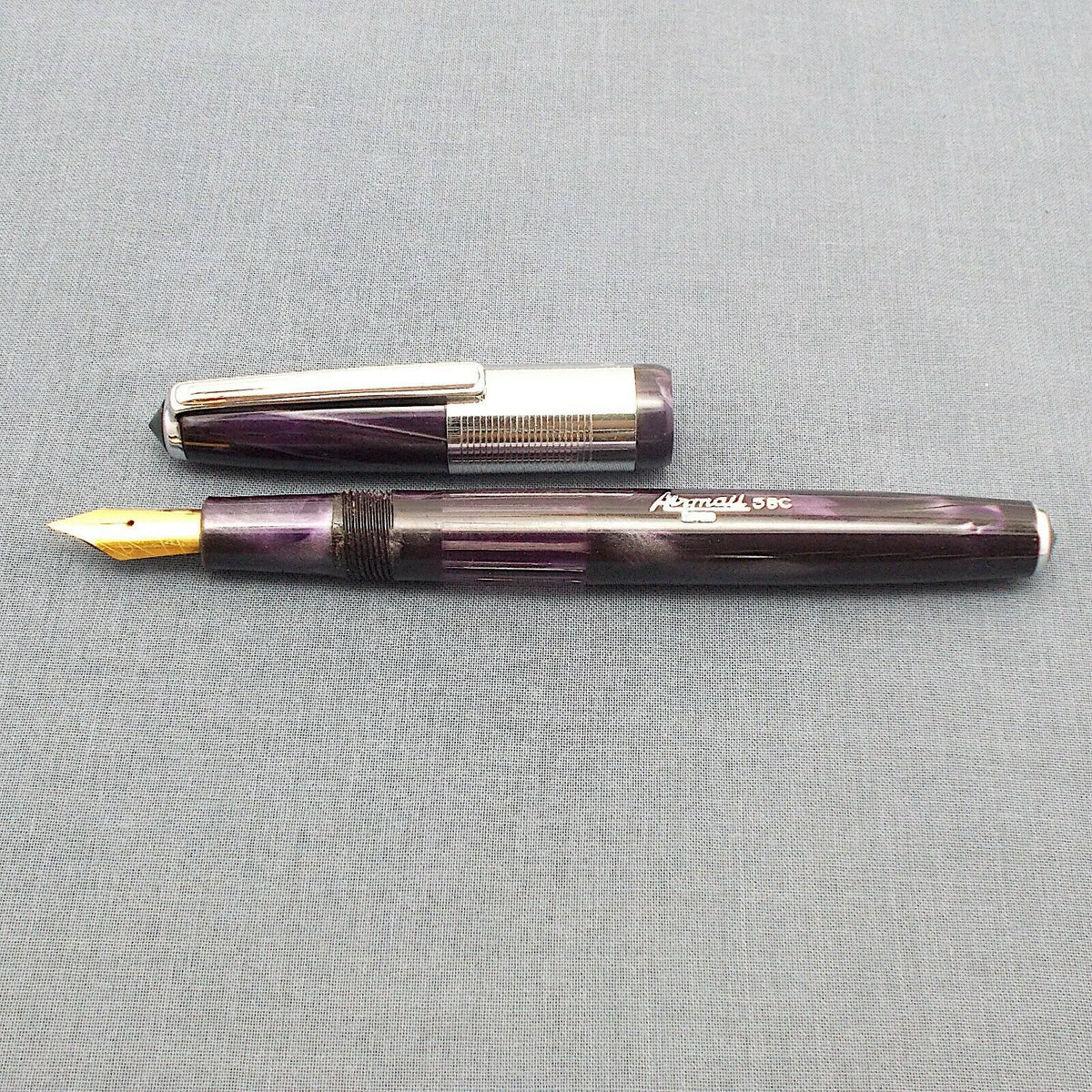 Airmail/Wality 58C Eyedropper Fountain Pen Purple Marbled