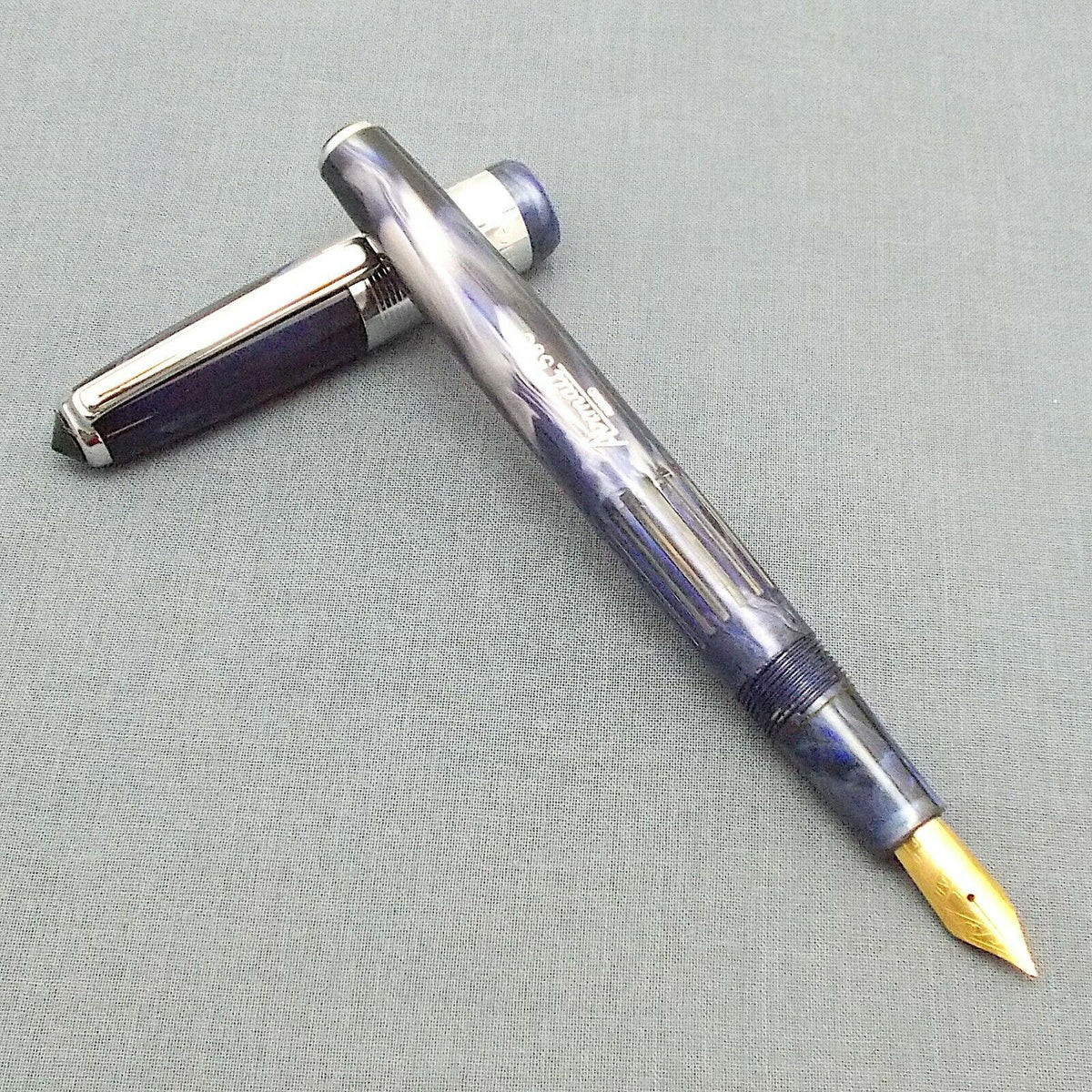 Airmail/Wality 58C Eyedropper Fountain Pen Blue Marbled kiwipens