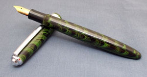 Click Falcon Ebonite Handmade Eyedropper Fountain Pen - Green/Black Rippled