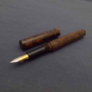 Kiwi Ipsit FT Handmade Ebonite Fountain Pen with Flex Nib - Burnt Orange/Black Mottled