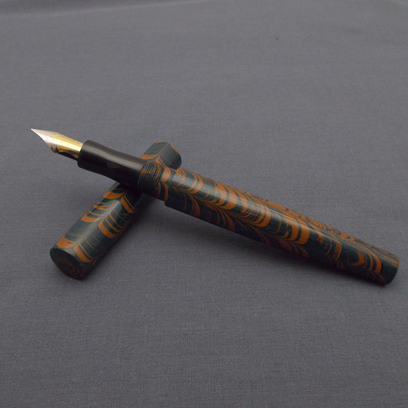 Kiwi Ipsit FT Handmade Ebonite Fountain Pen with Flex Nib - Orange/Teal Mottled