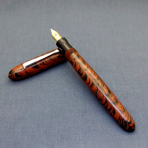 KIM ACR Regular Cigar Handmade Ebonite Fountain Pen - Rose Brown/Black Rippled
