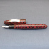 KIM ACR Jumbo Cigar Handmade Ebonite Fountain Pen with Kanwrite Nib - Rose Red/Black Rippled
