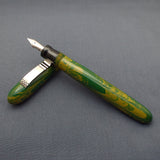 KIM ACR Jumbo Handmade Ebonite Fountain Pen with Kanwrite Nib - Green/Mustard Yellow Swirl