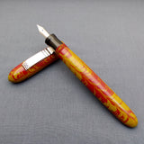 KIM ACR Jumbo Cigar Handmade Ebonite Fountain Pen with Kanwrite Nib - Burgundy/Olive Yellow Mottled
