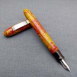 KIM ACR Jumbo Cigar Handmade Ebonite Fountain Pen with Kanwrite Nib - Burgundy/Olive Yellow Mottled