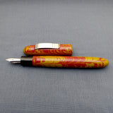 KIM ACR Jumbo Cigar Handmade Ebonite Fountain Pen with Kanwrite Nib - Burgundy/Olive Yellow Mottled