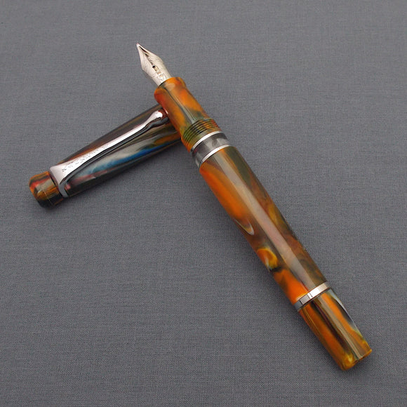 Kanwrite Heritage Piston Filler Fountain Pen - Orange/White/Brown Marble