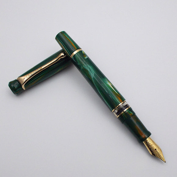 Kanwrite Heritage Piston Filler Fountain Pen - Green/Yellow Marbled