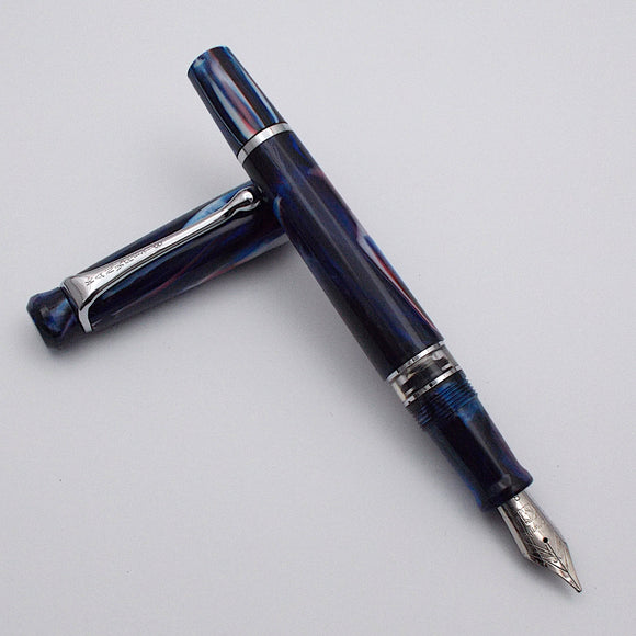 Kanwrite Heritage Piston Filler Fountain Pen - Blue/Red/White Marbled