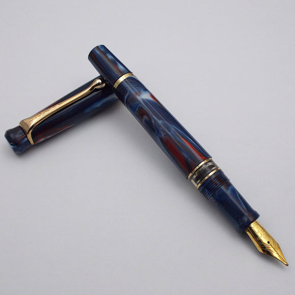Kanwrite Heritage Piston Filler Fountain Pen - Blue/Red/White Marbled