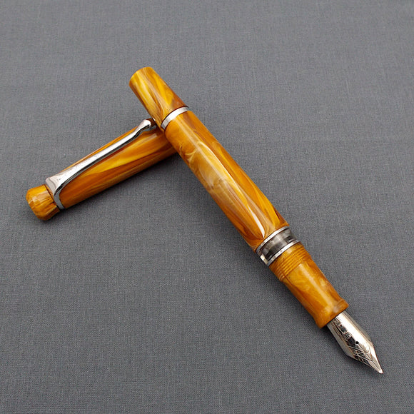 Kanwrite Heritage Piston Filler Fountain Pen - Yellow/White Marbled
