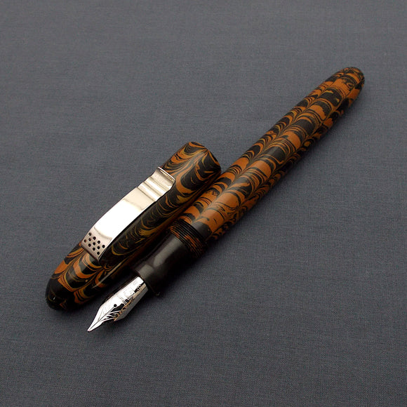 KIM ACR Jumbo Cigar Handmade Ebonite Fountain Pen with Kanwrite Nib - Burnt Orange/Black Rippled