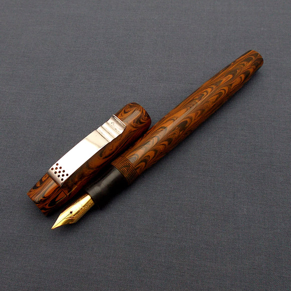 KIM ACR Regular THD Handmade Ebonite Fountain Pen - Burnt Orange/Black Rippled