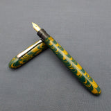 KIM ACR Regular Cigar Handmade Ebonite Fountain Pen - Corn Yellow/Forest Green Rippled