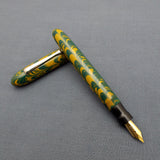 KIM ACR Regular Cigar Handmade Ebonite Fountain Pen - Corn Yellow/Forest Green Rippled
