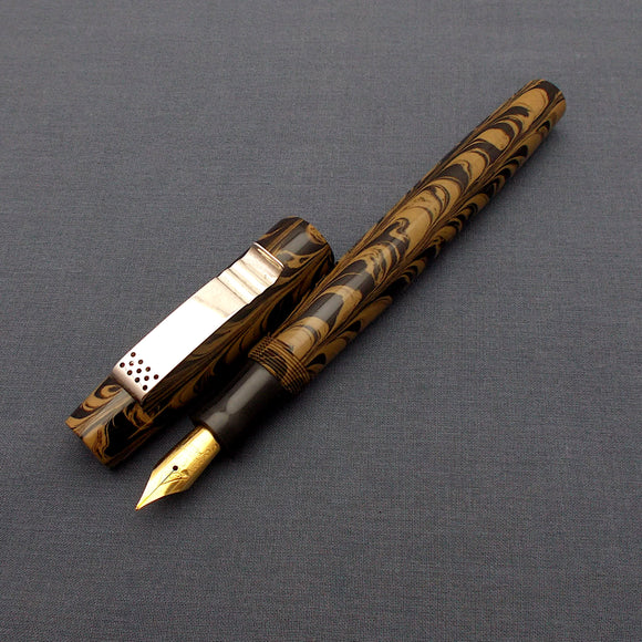 KIM ACR Regular THD Handmade Ebonite Fountain Pen - Ecru Yellow/Black Rippled