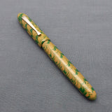 KIM ACR Regular Cigar Handmade Ebonite Fountain Pen - Flaxen Yellow/Forest Green Rippled