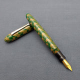 KIM ACR Regular Cigar Handmade Ebonite Fountain Pen - Flaxen Yellow/Forest Green Rippled