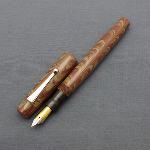 KIM ACR Regular TSO Handmade Ebonite Fountain Pen - Moss Green/Mahogany Rippled