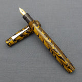 Handmade Ebonite Fountain Pen - KIM ACR Regular Trape Yellow & Black Rippled  Media