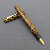 Handmade Ebonite Fountain Pen - KIM ACR Regular Trape Yellow & Black Rippled