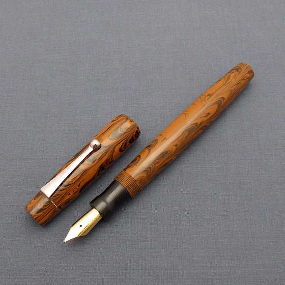 KIM ACR Regular TSO Handmade Ebonite Fountain Pen - Burnt Orange/Black Rippled