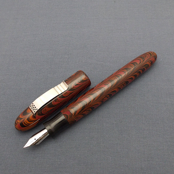 KIM ACR Jumbo Cigar Handmade Ebonite Fountain Pen with Kanwrite Nib - Burnt Orange/Burgundy/Black