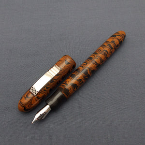 KIM ACR Jumbo Cigar Handmade Ebonite Fountain Pen with Kanwrite Nib - Burnt Orange/Black Mottled