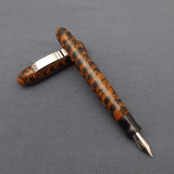 KIM ACR Jumbo Cigar Handmade Ebonite Fountain Pen with Kanwrite Semi Flex Nib - Burnt Orange/Black Mottled