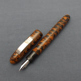 KIM ACR Jumbo Cigar Handmade Ebonite Fountain Pen with Kanwrite Semi Flex Nib - Burnt Orange/Black Mottled