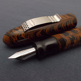 KIM ACR Jumbo Cigar Handmade Ebonite Fountain Pen with Kanwrite Semi Flex Nib - Burnt Orange/Black Mottled