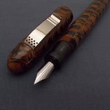 KIM ACR Jumbo Cigar Handmade Ebonite Fountain Pen with Kanwrite Semi Flex Nib - Burnt Orange/Black Mottled