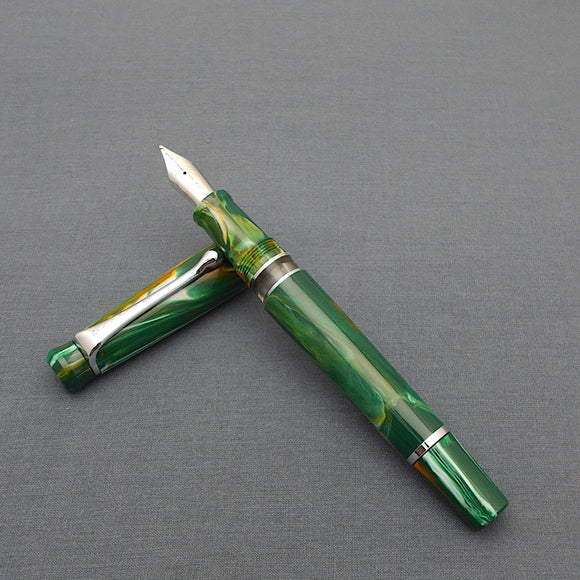 Kanwrite Heritage Piston Filler Fountain Pen - Green/White/Yellow Marble