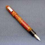 KIM ACR Jumbo Cigar Handmade Ebonite Fountain Pen with Kanwrite Nib - Burgundy/Olive Yellow Mottled