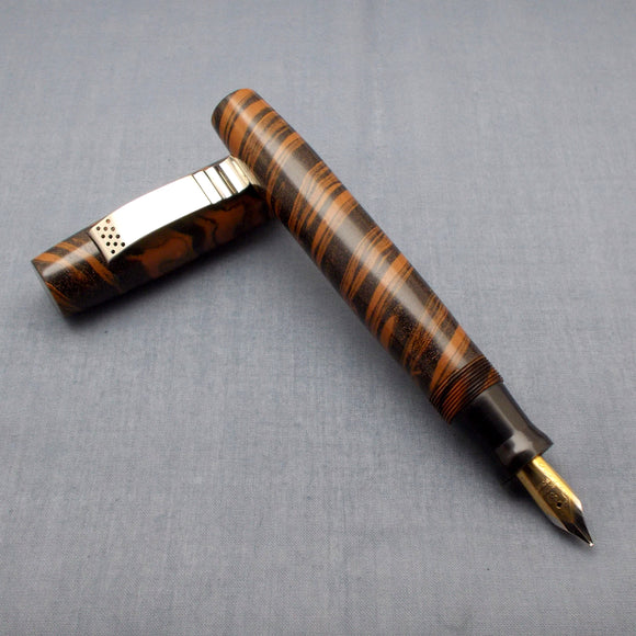 KIM ACR Handmade Indian Ebonite Big Dwarf Fountain Pen - Brown & Black Spiralled