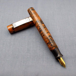 KIM ACR Handmade Indian Ebonite Big Dwarf Fountain Pen - Brown & Black Rippled