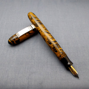 KIM ACR Jumbo Cigar Handmade Ebonite Fountain Pen with Kanwrite Nib - Mustard Yellow/Black Rippled