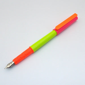 Vintage Platignum School Fountain Pen (NOS) - Made in England - Neon Pink & Green/Orange