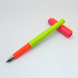 Vintage Platignum School Cartridge Fountain Pen (NOS) - Made in England - Neon Pink & Green/Orange