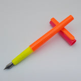 Vintage Platignum School Cartridge Fountain Pen (NOS) - Made in England - Neon Pink & Orange/Green