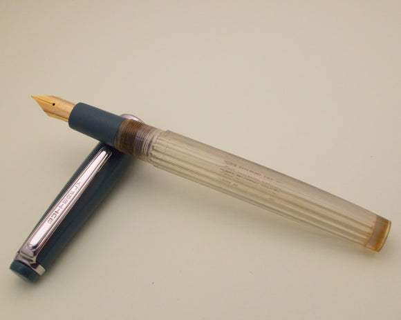 Vintage Butterfly Indian Eye Dropper Fountain Pen (NOS) - Blue Grey Demonstrator