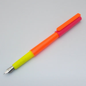 Vintage Platignum School Fountain Pen (NOS) - Made in England - Neon Pink & Orange/Green