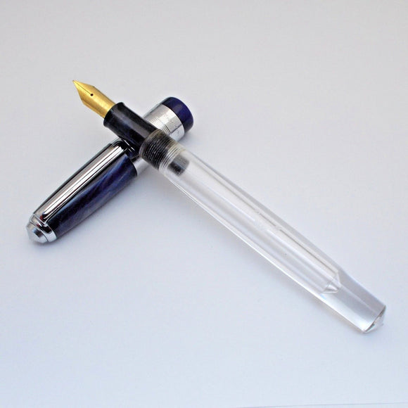 Airmail/Wality 71JT Eyedropper Jumbo Acrylic Demonstrator Fountain Pen - Blue