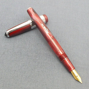 Airmail/Wality 58C Eyedropper Fountain Pen - Red Marbled (Fine Nib)